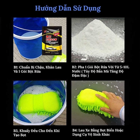 (DIY) Túi bột rửa xe ô tô không chạm Shampoo Powder 5gram pha với 5 lít nước