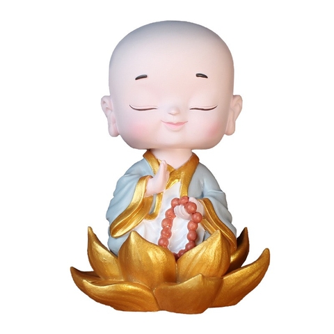 Tượng Sư Thầy và chú tiểu ngồi thiền lá sen