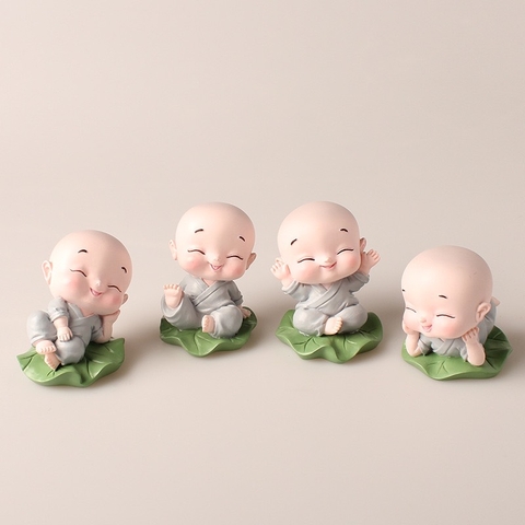 Tượng Sư Thầy và chú tiểu ngồi thiền lá sen