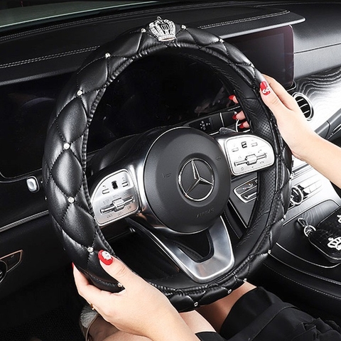 Bọc vô lăng da đen đính đá