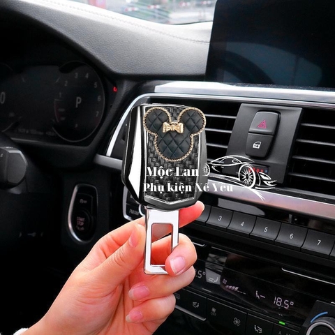 Combo chốt an toàn carbon+gấu mickey đen