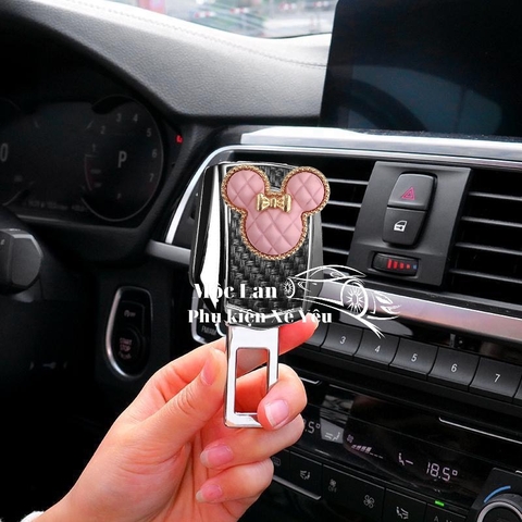 Combo chốt an toàn carbon+gấu mickey hồng