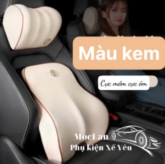 Combo gối tựa đầu và tựa lưng ruột cao su non Sport fom mới 2023 màu kem
