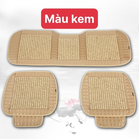 Combo 3 mảnh đệm ngồi bi gỗ 2 trước + 1 dải ghế sau Kem