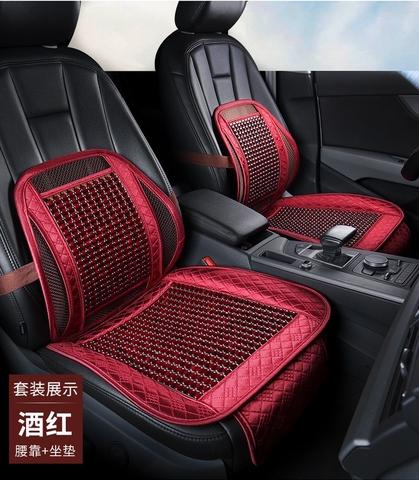 Combo Bộ tựa lưng và đệm ngồi bi gỗ cao cấp Màu Đỏ