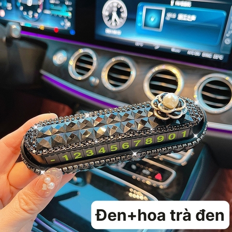Combo bảng số đính đá Đen vuông to + Hoa trà đen