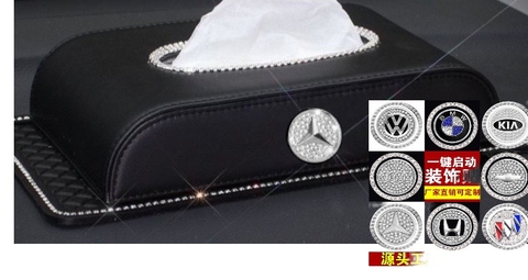 combo hộp giấy da đen+logo nút toyota+thảm trơn 29x14
