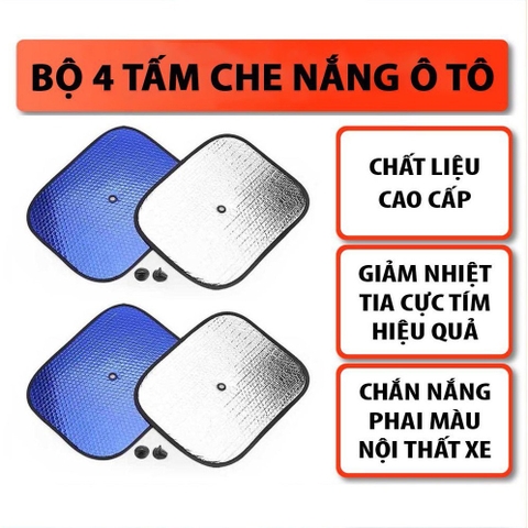 Combo bộ 4 tấm xốp che nắng 2 mặt xanh và bạc.