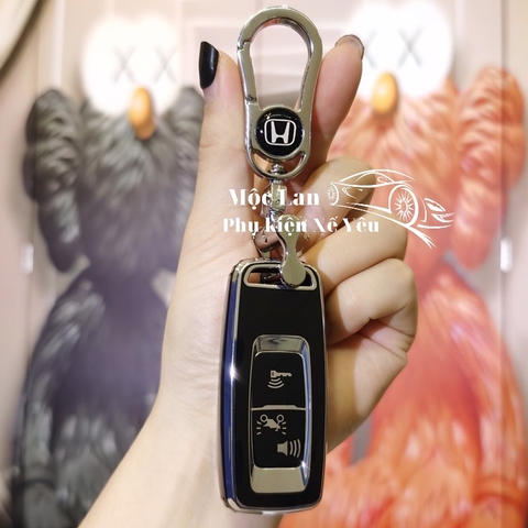 combo ốp khóa sh 2 nút đen viền bạc+móc hãng honda