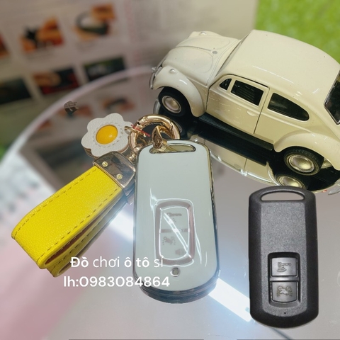 combo ốp khóa xe Airblade trắng bạc+móc hoa quả vàng