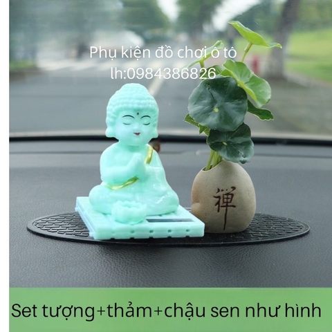 combo Phật tổ xanh đế vuông+thảm oval size bé+chậu sen 1