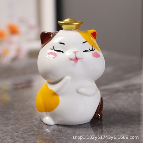 Mô hình mèo sứ - Mèo thần tài hũ tiền