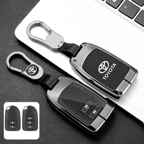 Bộ ốp kim loại lưng da + móc khoá dây da hãng Toyota