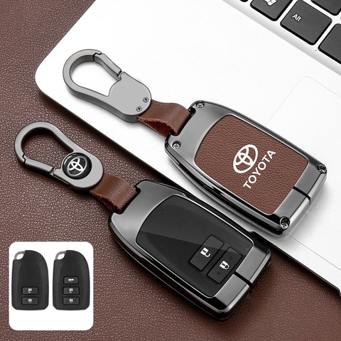 Bộ ốp kim loại lưng da + móc khoá dây da hãng Toyota