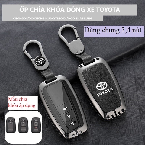 Bộ ốp kim loại lưng da + móc khoá dây da hãng Toyota