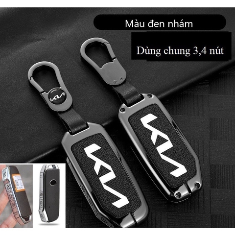 Bộ ốp kim loại lưng da + móc khoá dây da hãng KIA