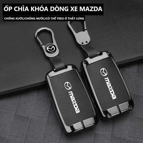 Bộ ốp kim loại lưng da + móc khoá dây da hãng Mazda