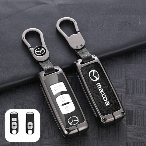 Bộ ốp kim loại lưng da + móc khoá dây da hãng Mazda
