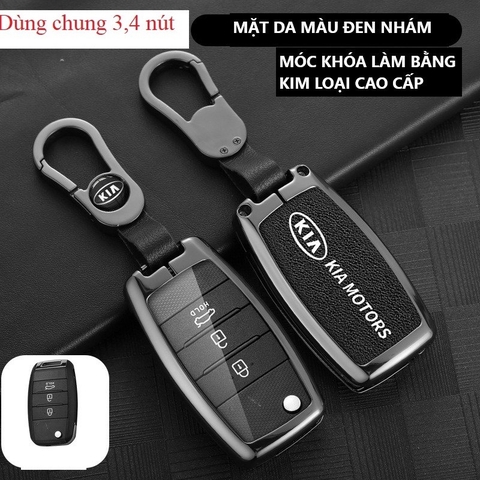 Bộ ốp kim loại lưng da + móc khoá dây da hãng KIA
