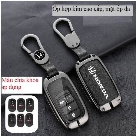 Bộ ốp kim loại lưng da + móc khoá dây da hãng HONDA