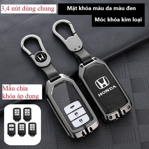 Bộ ốp kim loại lưng da + móc khoá dây da hãng HONDA