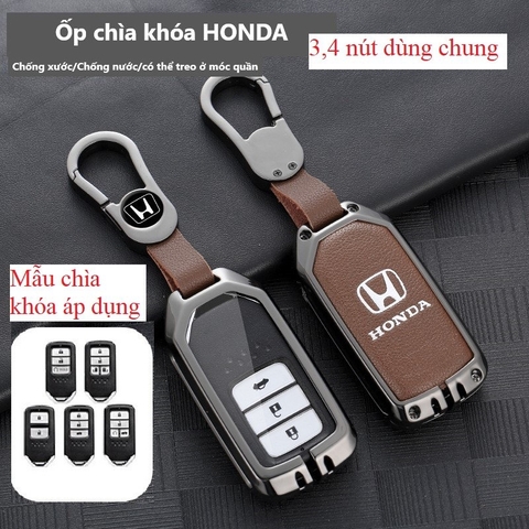 Bộ ốp kim loại lưng da + móc khoá dây da hãng HONDA