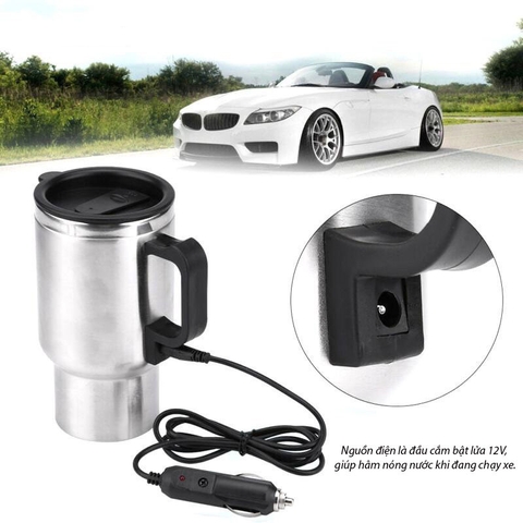 Cốc đun nước tiện lợi trên ô tô 12V - Heated travel mug - Đế liền 500ml hộp xanh