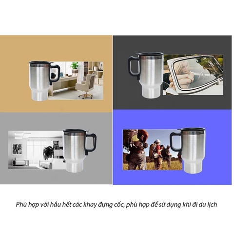 Cốc đun nước tiện lợi trên ô tô 12V - Heated travel mug - Đế liền 500ml hộp xanh