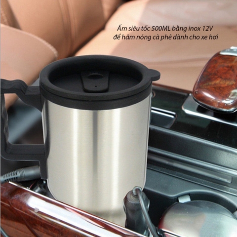 Cốc đun nước tiện lợi trên ô tô 12V - Heated travel mug - Đế liền 500ml hộp xanh