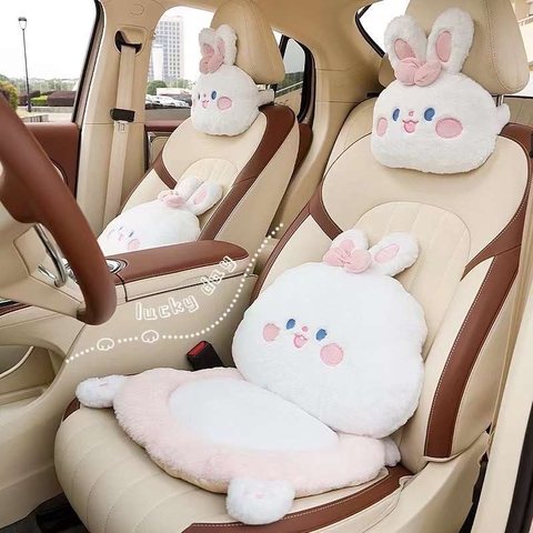 Sét 3 chi tiết Gối cổ + Tựa lưng + Đệm ngồi Thỏ hồng tai dài