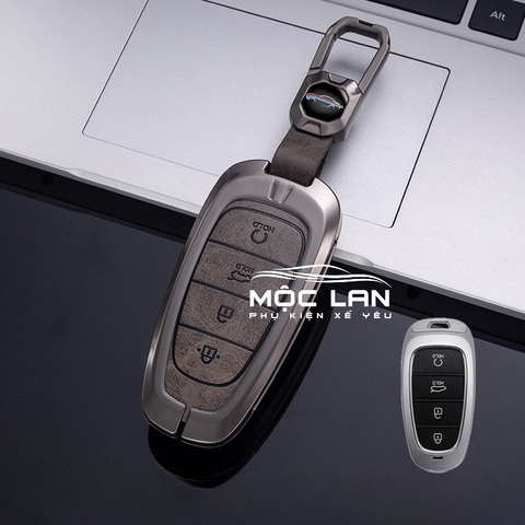 Bộ ốp kim loại mặt da +lưng da mix móc khoá dây da logo Hyundai