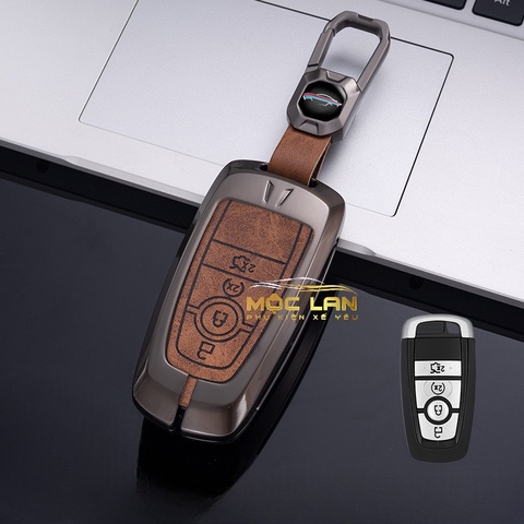 Bộ ốp kim loại lưng da lộn dập chìm logo + móc khoá FORD