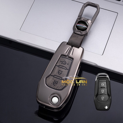 Bộ ốp kim loại lưng da lộn dập chìm logo + móc khoá FORD