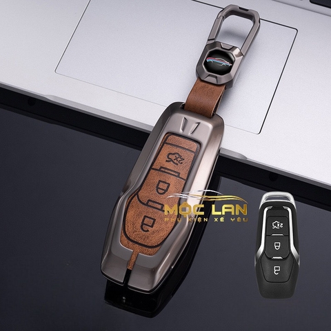Bộ ốp kim loại lưng da lộn dập chìm logo + móc khoá FORD