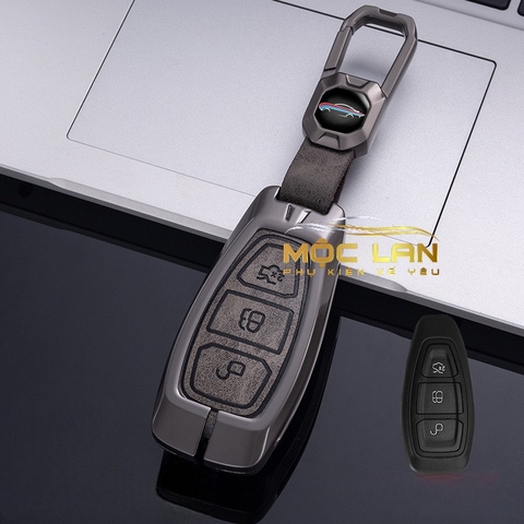 Bộ ốp kim loại lưng da lộn dập chìm logo + móc khoá FORD
