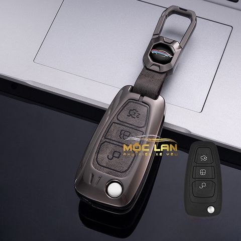 Bộ ốp kim loại lưng da lộn dập chìm logo + móc khoá FORD