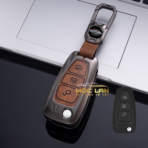 Bộ ốp kim loại lưng da lộn dập chìm logo + móc khoá FORD