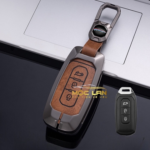 Bộ ốp kim loại lưng da lộn dập chìm logo + móc khoá FORD