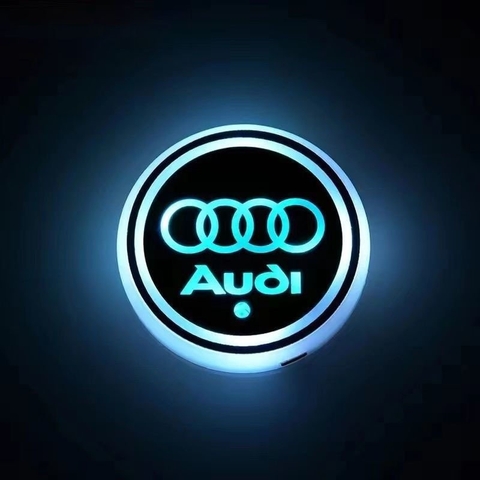Lót Cốc Nước Có Đèn LED RGB Cảm Biến Rung Chống Trượt Cổng Sạc USB - Logo
