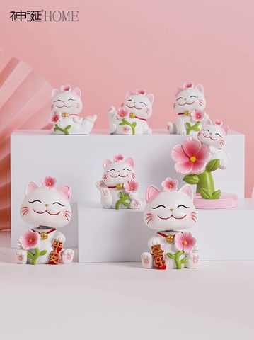 Gia đình mèo hoa đào trang trí taplo