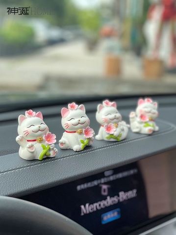 Gia đình mèo hoa đào trang trí taplo