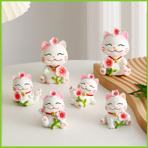 Gia đình mèo hoa đào trang trí taplo