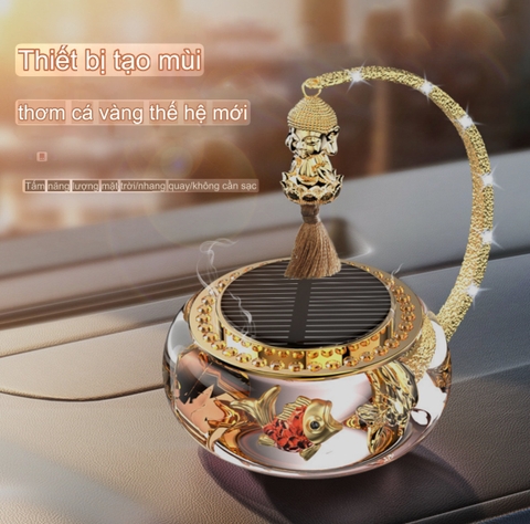 Nước Hoa Ô Tô Chứa Cá Vàng Bơi Bằng Năng Lượng Mặt Trời Xoay Được Trang Trí Xe Hơi