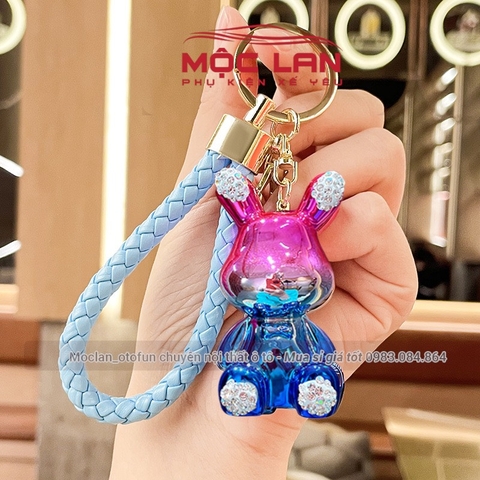 Móc Khóa Hình Búp Bê Thỏ Đính Đá Kèm Dây Dù Xinh Xắn