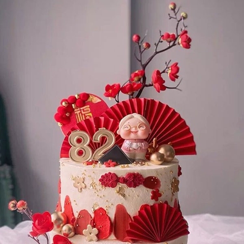 Tượng Cặp Đôi Ông Bà Già Hạnh Phúc trang trí bánh kem, phụ kiện bánh sinh nhật, phụ kiện trang trí