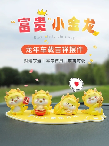Mô hình Rồng sừng vàng mừng Tết Giáp Thìn 2024, trang trí bàn học, bàn làm việc, tủ sách, taplo ô tô