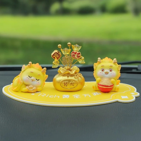 Mô hình Rồng sừng vàng mừng Tết Giáp Thìn 2024, trang trí bàn học, bàn làm việc, tủ sách, taplo ô tô