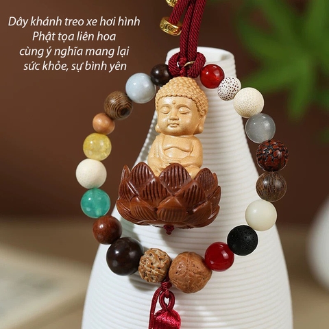 Khánh Treo Xe ô tô Phật Thích Ca Hoa Sen Vòng Tròn Ngọc Gỗ Hoàng Dương Thơm