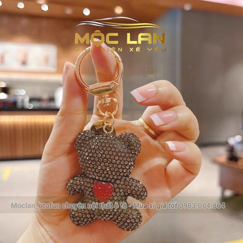 Móc Khóa Hình Gấu Đính Đá Dễ Thương - Móc Gấu Trái Tim Full đá