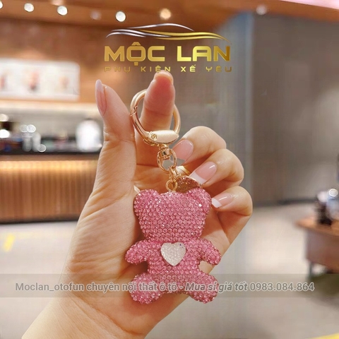 Móc Khóa Hình Gấu Đính Đá Dễ Thương - Móc Gấu Trái Tim Full đá